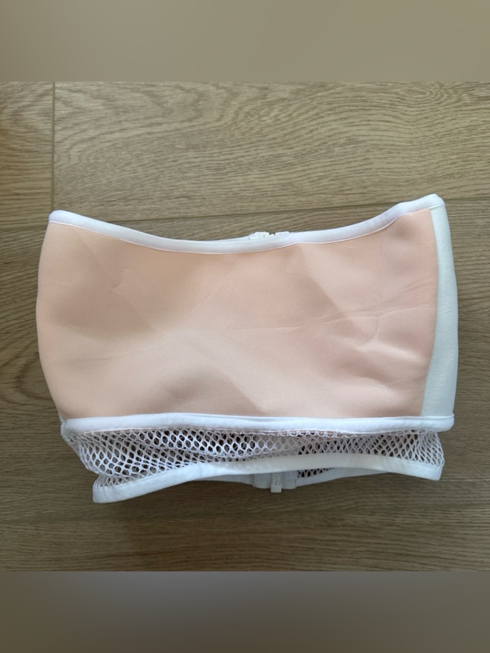 Nun Bangkok Peach Strapless Bandeau with White Mesh Trim